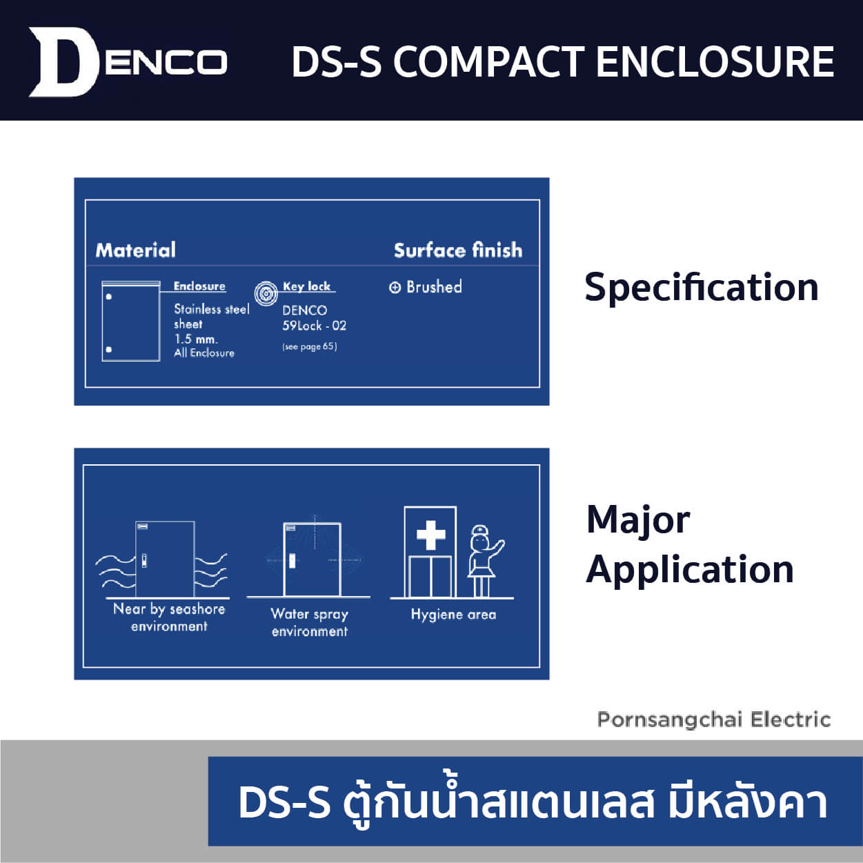 DENCO ตู้กันนํ้าสแตนเลส มีหลังคา รุ่น DS-S