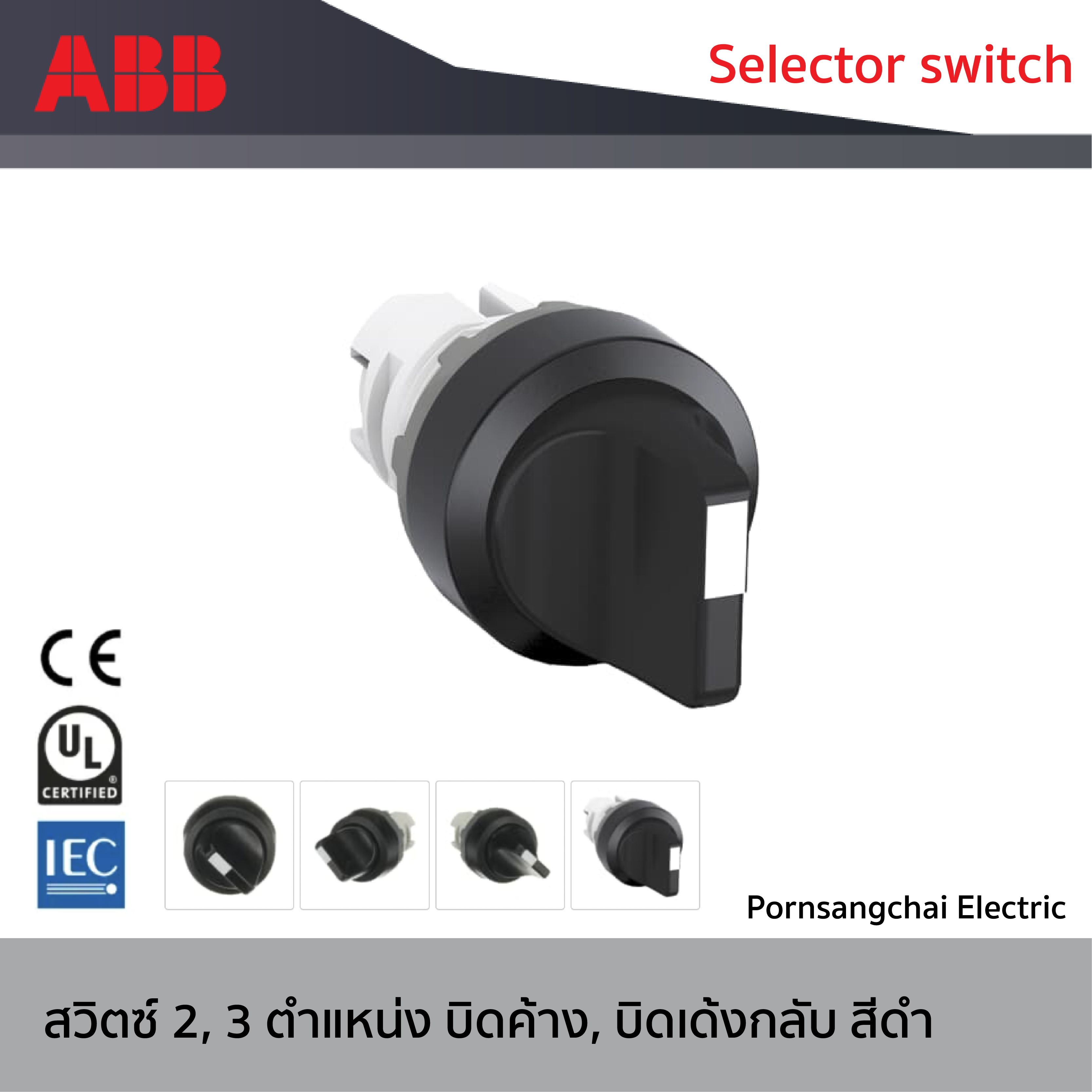 ABB - หัวซีเลคเตอร์ 2, 3 ตำแหน่ง บิดค้างและบิดเด้งกลับ รหัส M2SS2-10B-10, M2SS2-10B-11, M2SS3-10B-10, M3SS1-10B-20, M3SS2-10B-20, M3SS3-10B-20