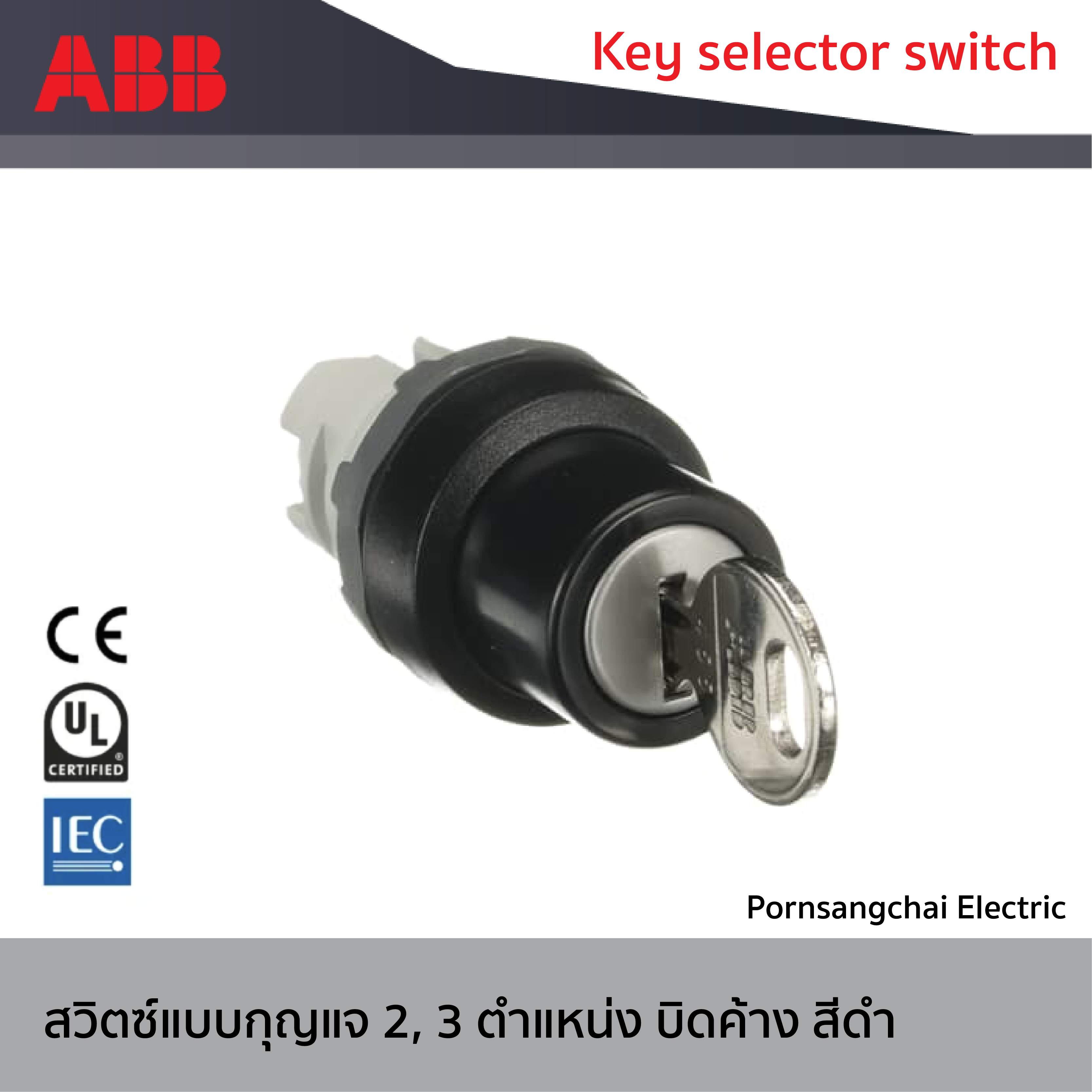 ABB - สวิตซ์แบบกุญแจ 2, 3 ตำแหน่ง บิดค้าง สีดำ ตำแหน่งB Modular Pilot รหัส M2SSK2-101-10, M2SSK2-101-11, M2SSK1-101-10, M2SSK1-101-11, M3SSK2-101-20