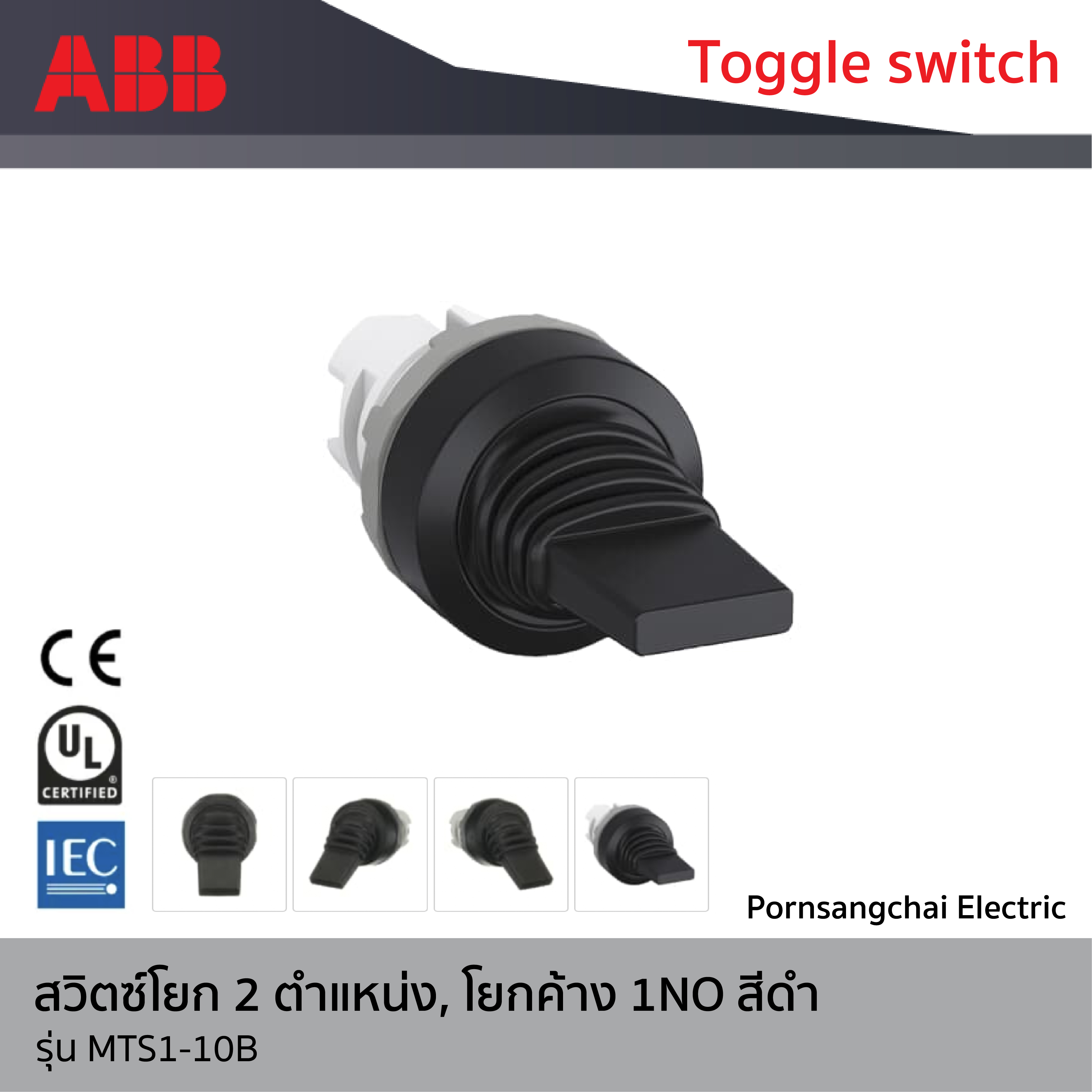 ABB - สวิตซ์โยก 2 ตำแหน่ง, โยกค้าง 1NO สีดำ รหัส MTS1-10B