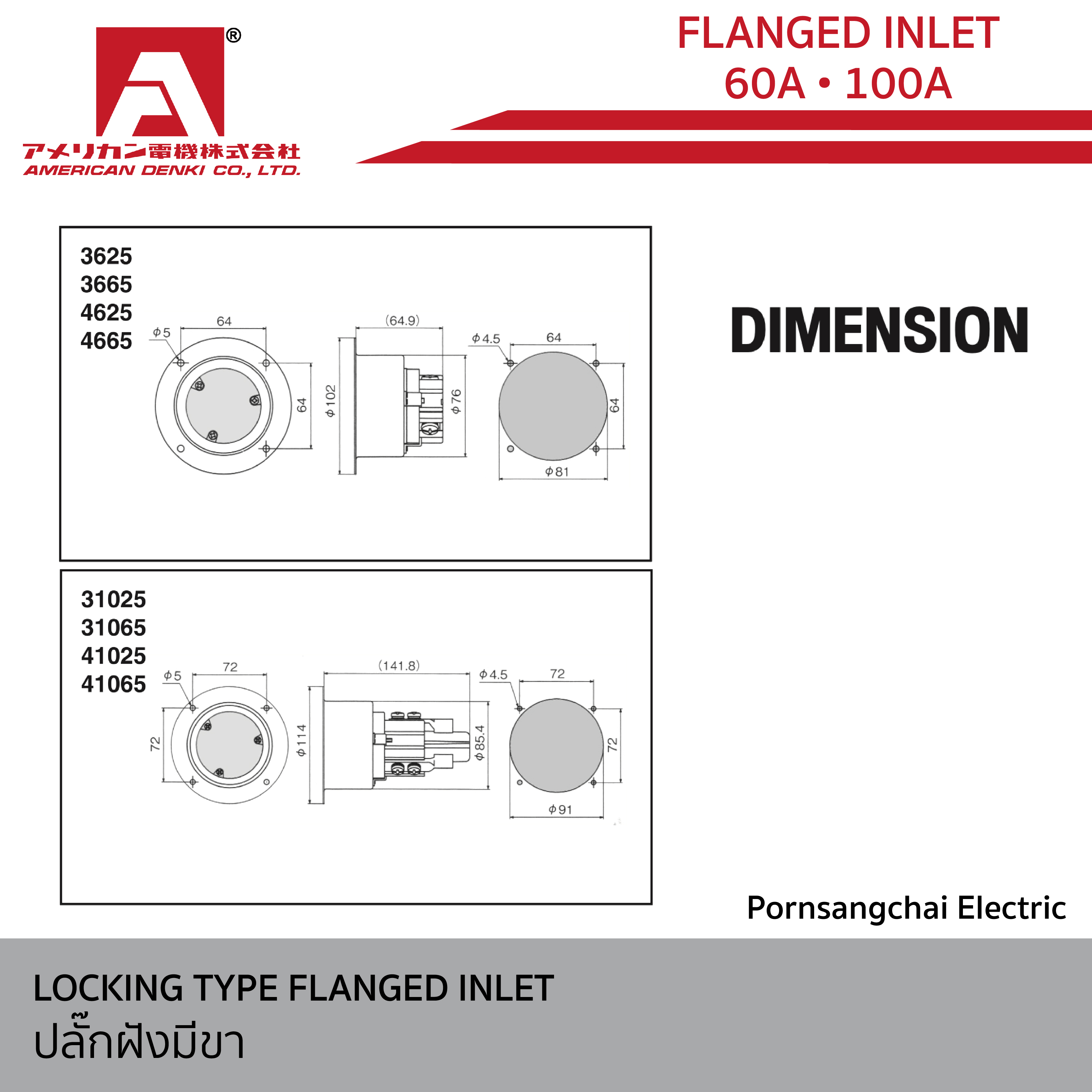 AMERICAN DENKI - LOCKING TYPE FLANGED INLET