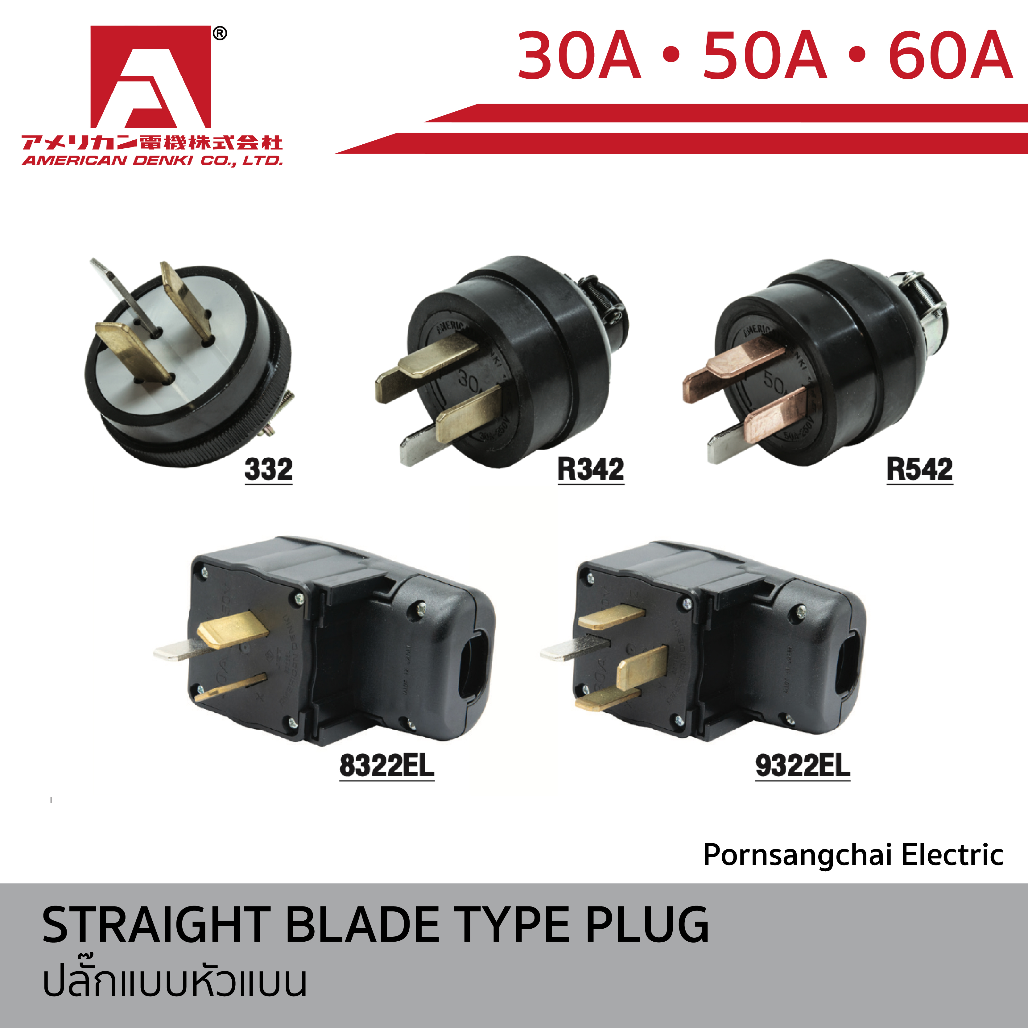 AMERICAN DENKI - STRAIGHT BLADE TYPE PLUG