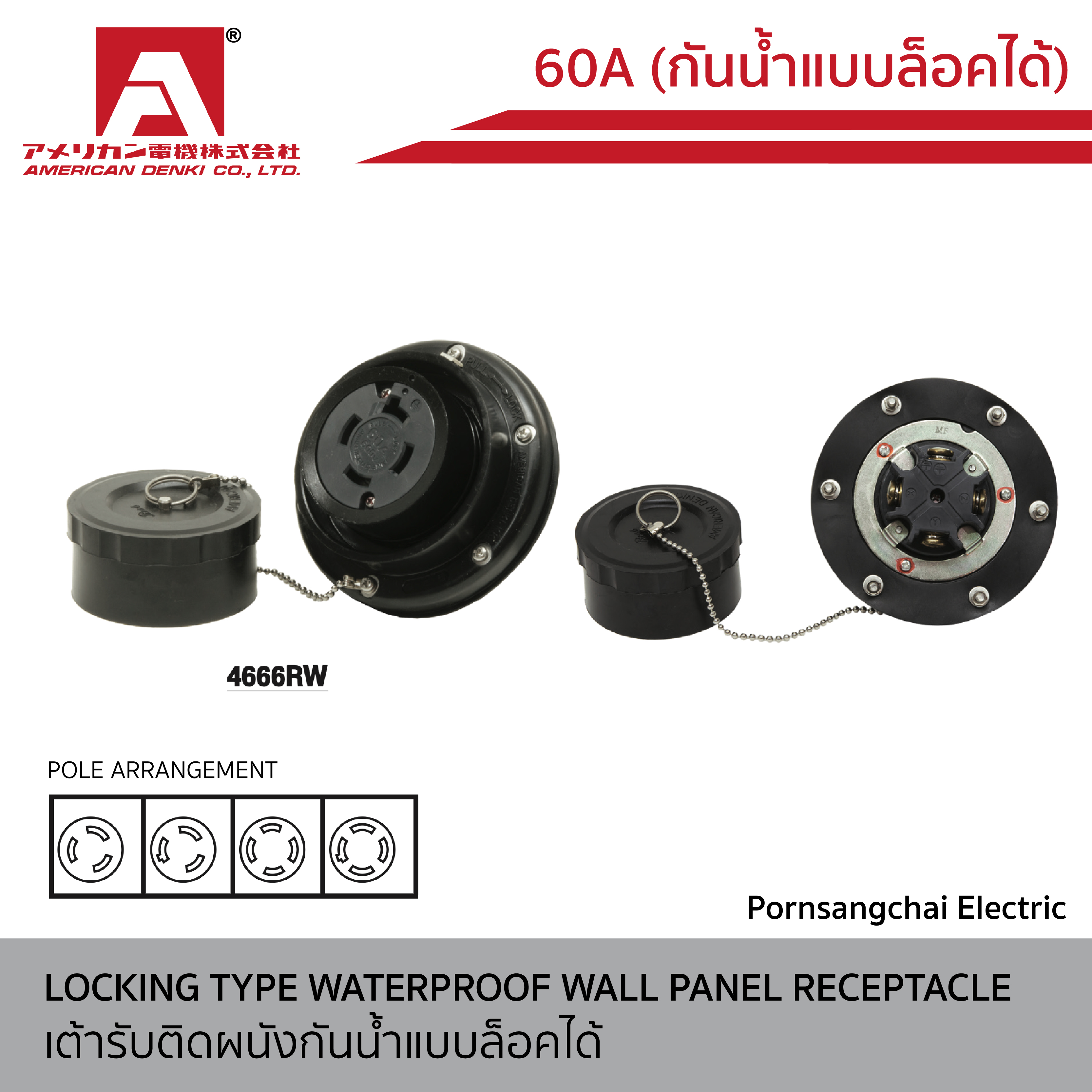 AMERICAN DENKI - LOCKING TYPE WATERPROOF WALL PANEL RECEPTACLE