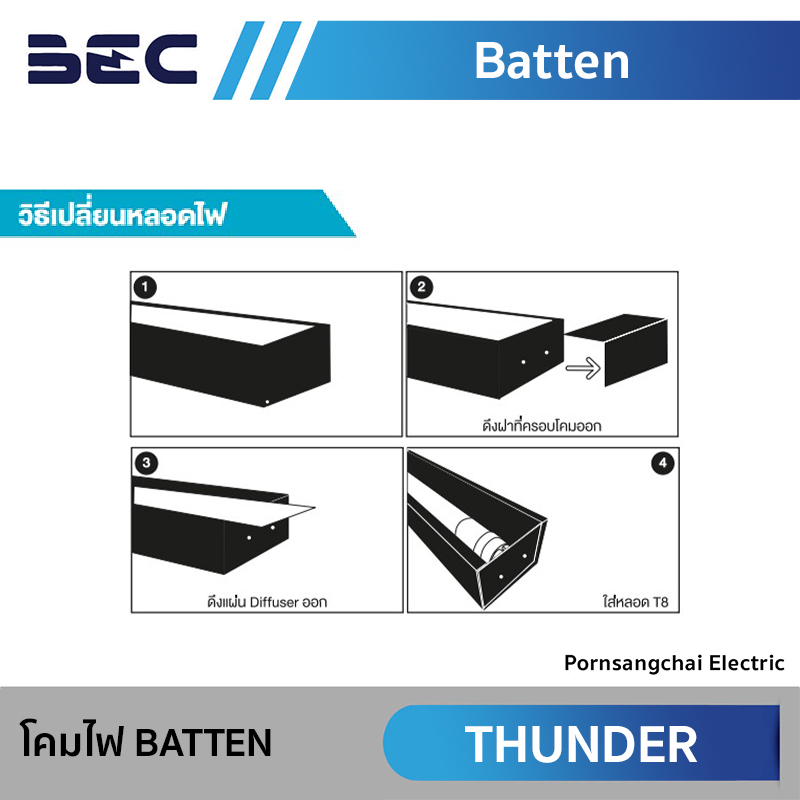 BEC โคมไฟ BATTEN สำหรับหลอด LED T8 DOUBLE-ENDED รุ่น THUNDER