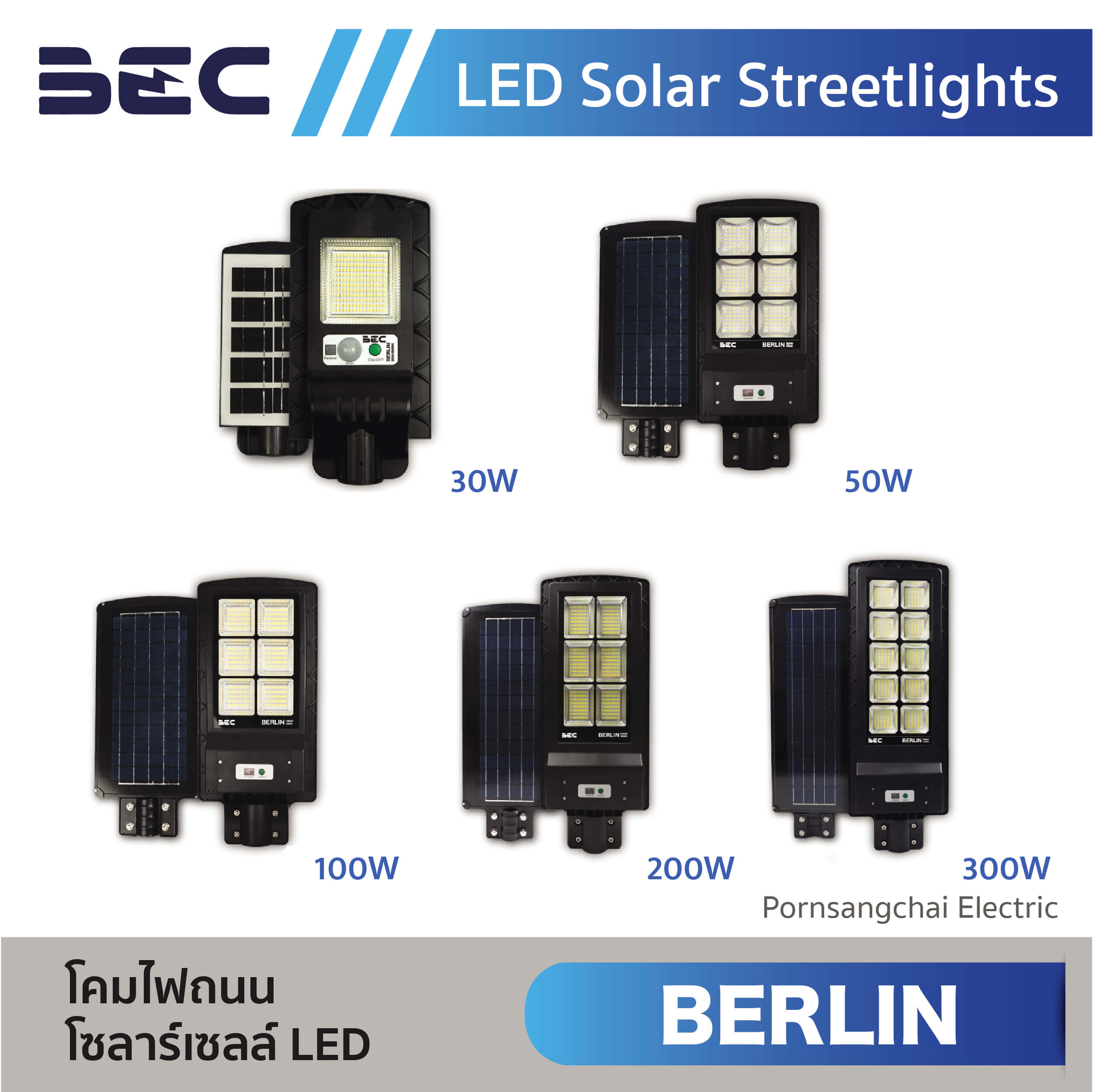 BEC โคมไฟถนนโซลาร์เซลล์ LED รุ่น BERLIN