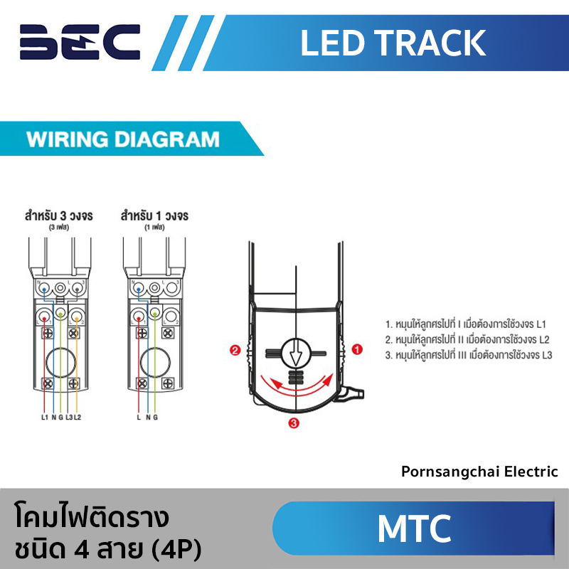 BEC โคมไฟติดราง ชนิด 4 สาย (4P) รุ่น MTC