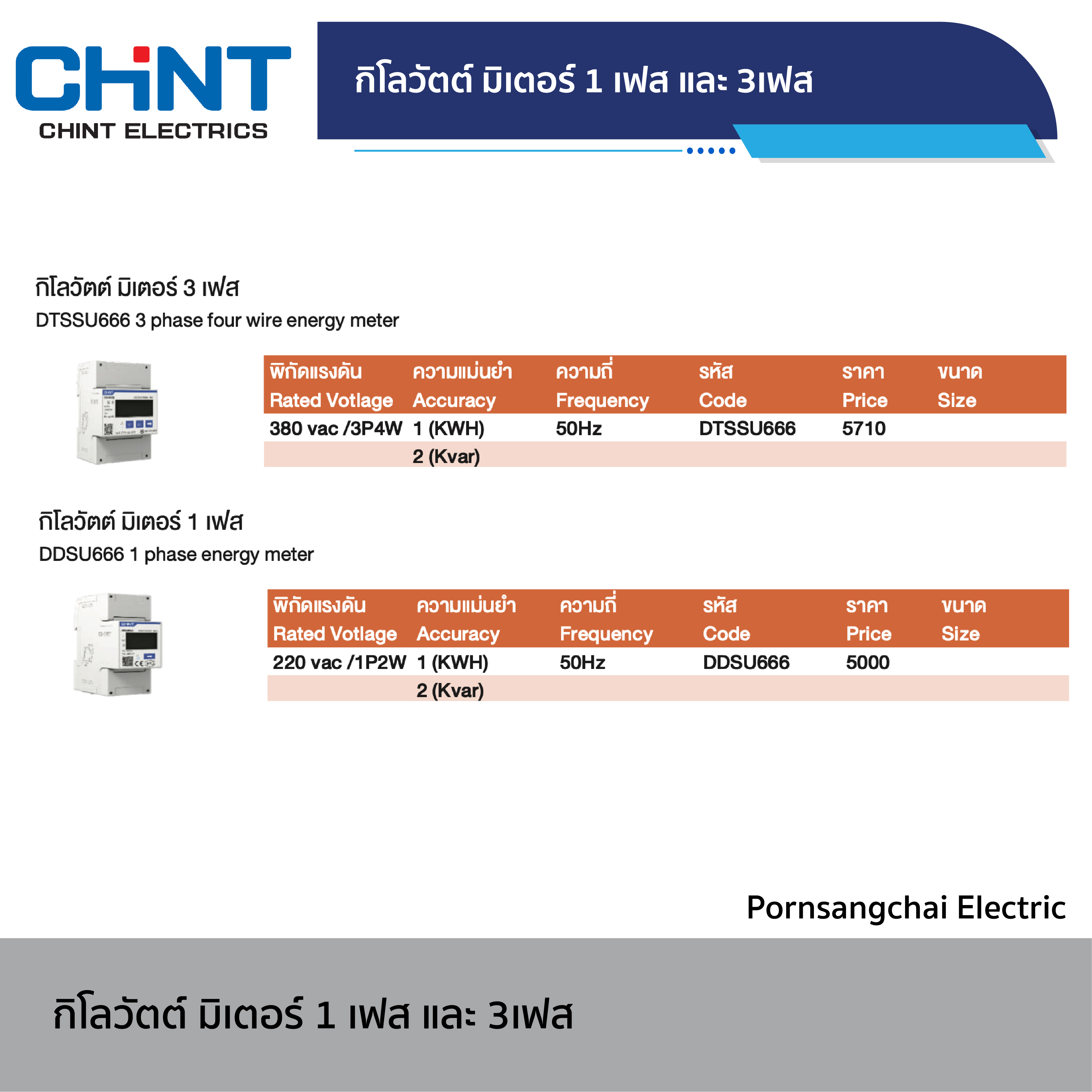CHINT - กิโลวัตต์ มิเตอร์ 1 เฟส และ 3 เฟส รุ่น DTSU666, DDSU666