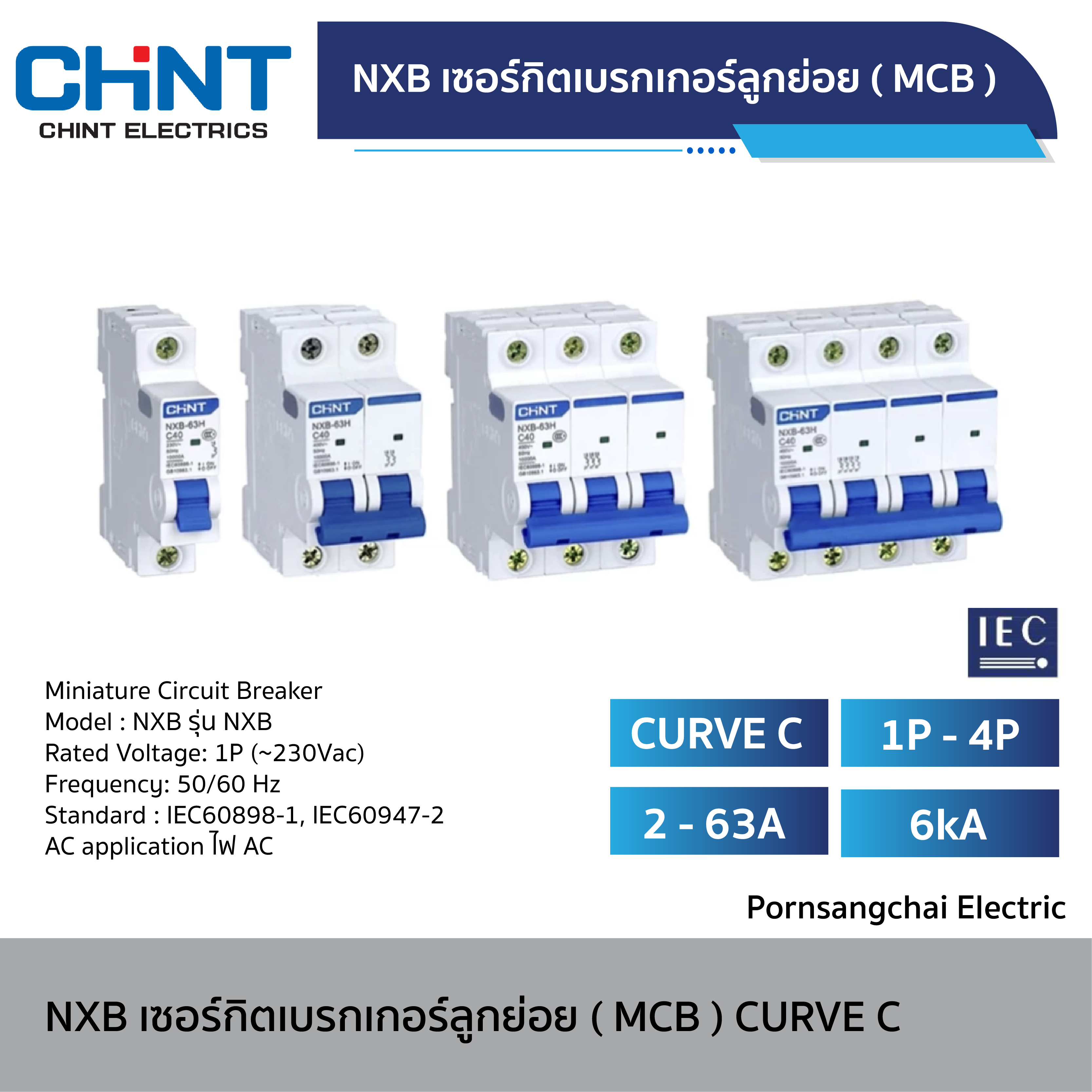 CHINT - เซอร์กิตเบรกเกอร์ลูกย่อย (MCB) Curve C รุ่น NXB 6kA