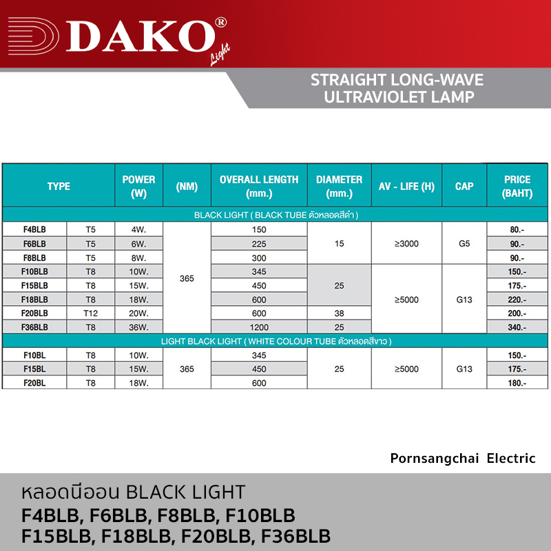 DAKO - หลอดนีออน BLACK LIGHT