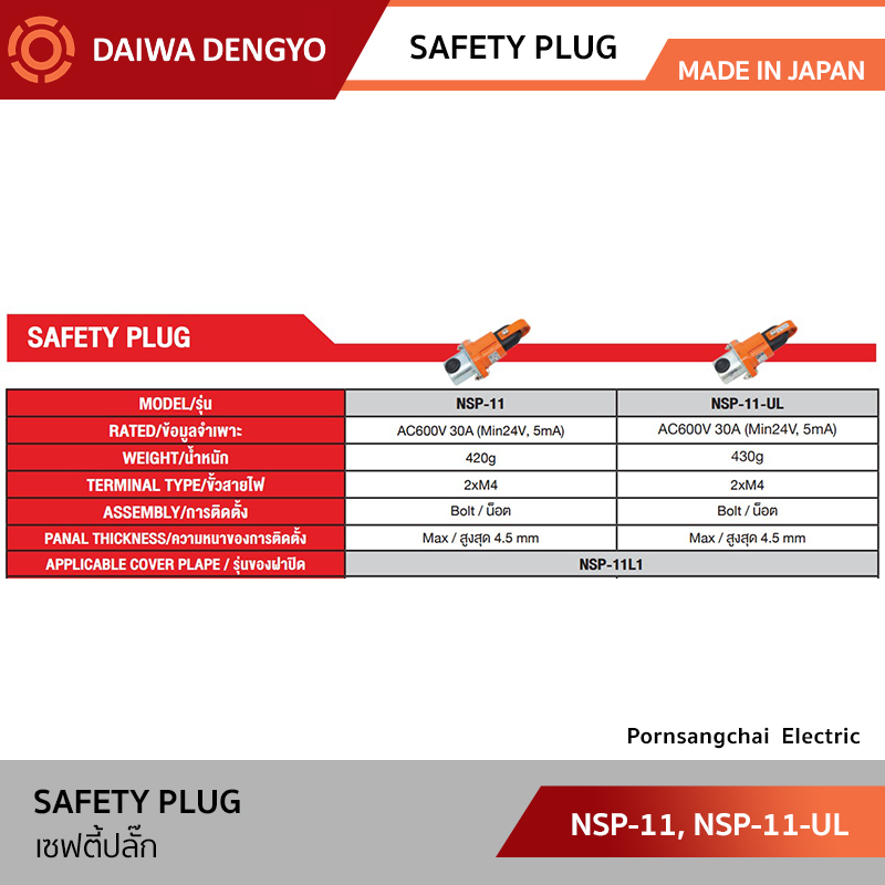 DAIWA DENGYO เซฟตี้ปลั๊ก 30A 600V รุ่น NSP-11, NSP-11-UL