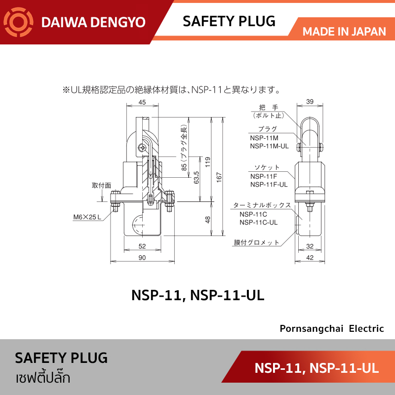 DAIWA DENGYO เซฟตี้ปลั๊ก 30A 600V รุ่น NSP-11, NSP-11-UL