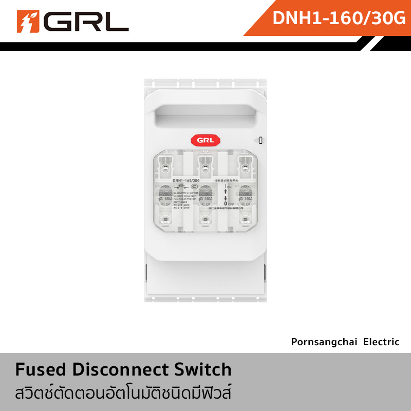 GRL สวิตช์ตัดตอนอัตโนมัติชนิดมีฟิวส์ 3P 160A รุ่น DNH1-160/30G