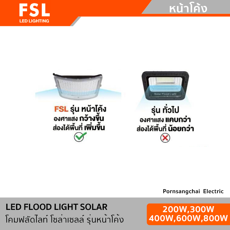 FSL โคมฟลัดไลท์ โซล่าเซลล์ รุ่นหน้าโค้ง