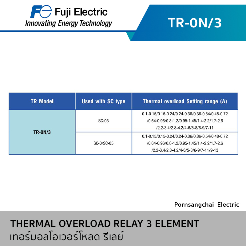 Fuji โอเวอร์โหลด รีเลย์ 1NO+1NC TR Series รุ่น TR-0N/3