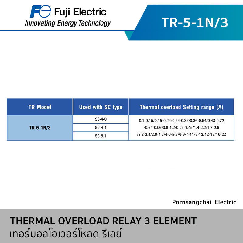 Fuji โอเวอร์โหลด รีเลย์ 1NO+1NC TR Series รุ่น TR-5-1N/3