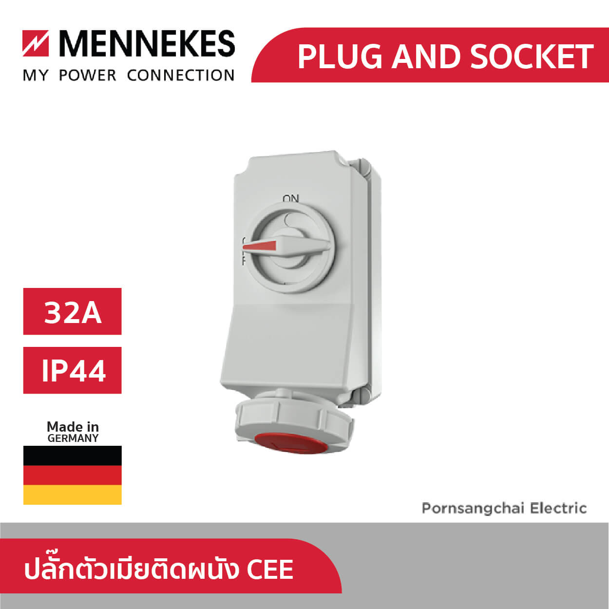 Mennekes ปลั๊กตัวเมียติดผนัง CEE รหัส 5601306G, 5601406G, 5601506G, 5603306G, 5603406G, 5603506G