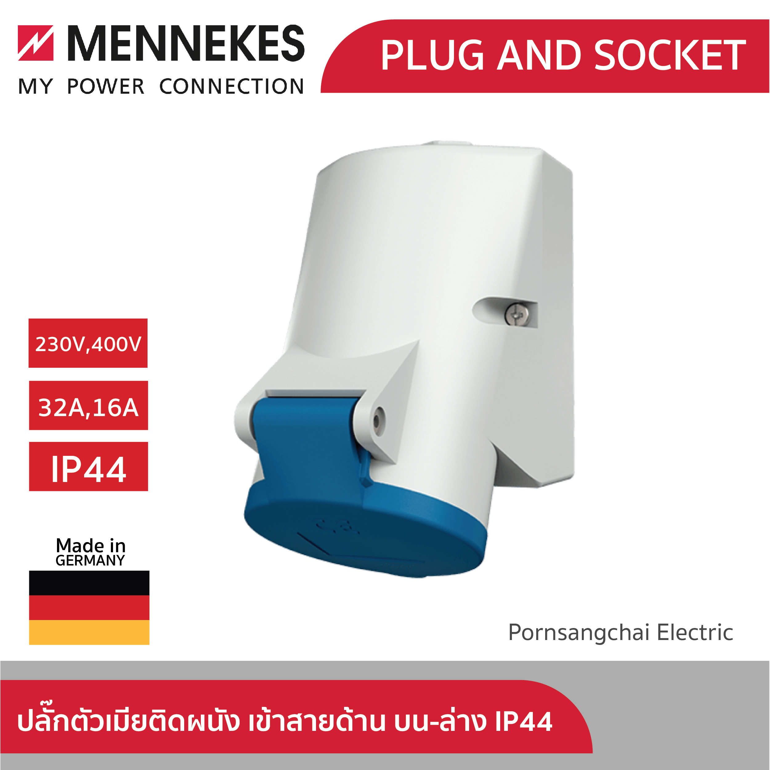 Mennekes ปลั๊กตัวเมียติดผนัง CEE รหัส 1720, 1724, 3331, 420, 421, 422, 1137A, 1141A, 1145A