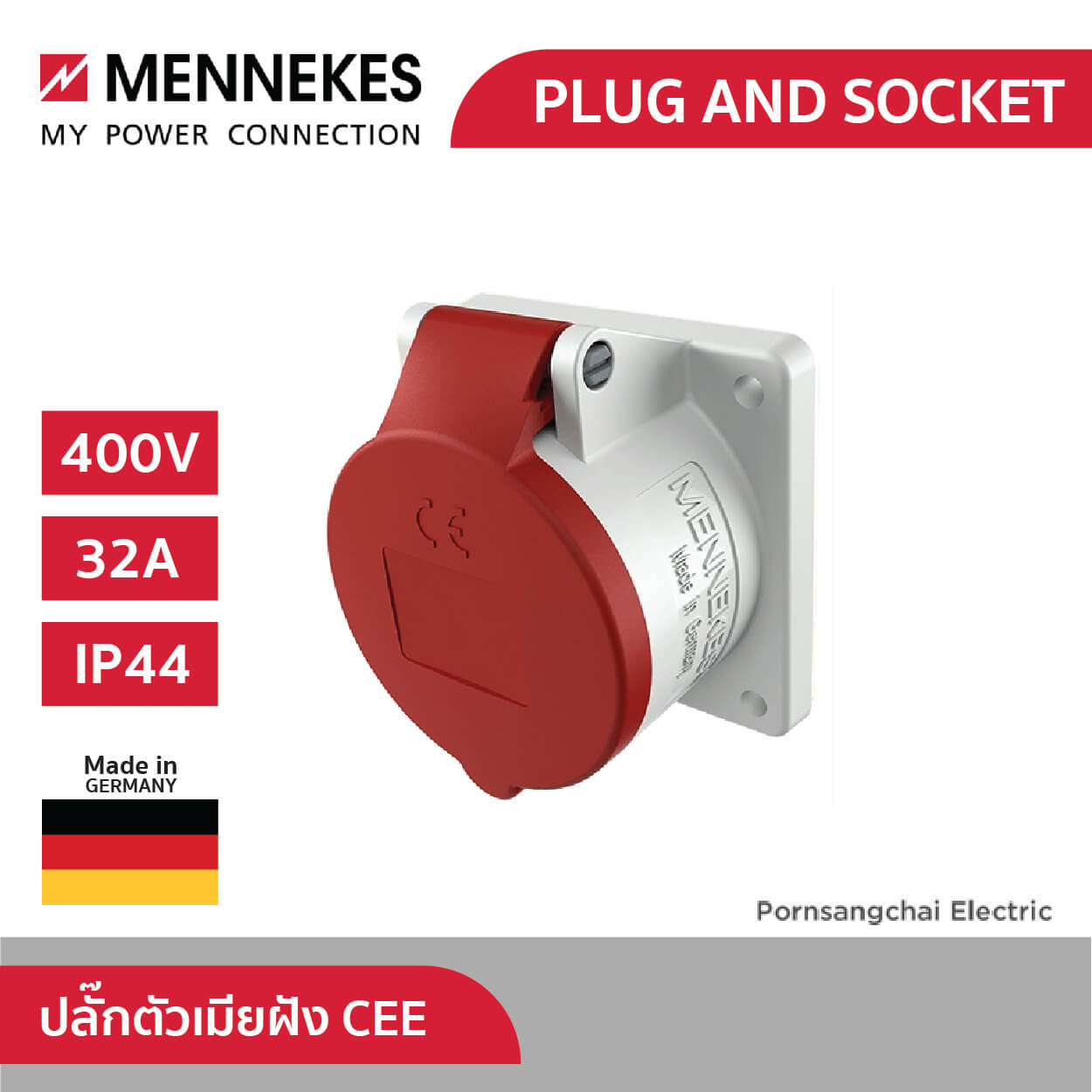 Mennekes ปลั๊กตัวเมียฝัง CEE แบบฝังตรง รหัส 1668, 1674, 3385, 1787, 1791, 1797, 1261A, 1248A, 1252A