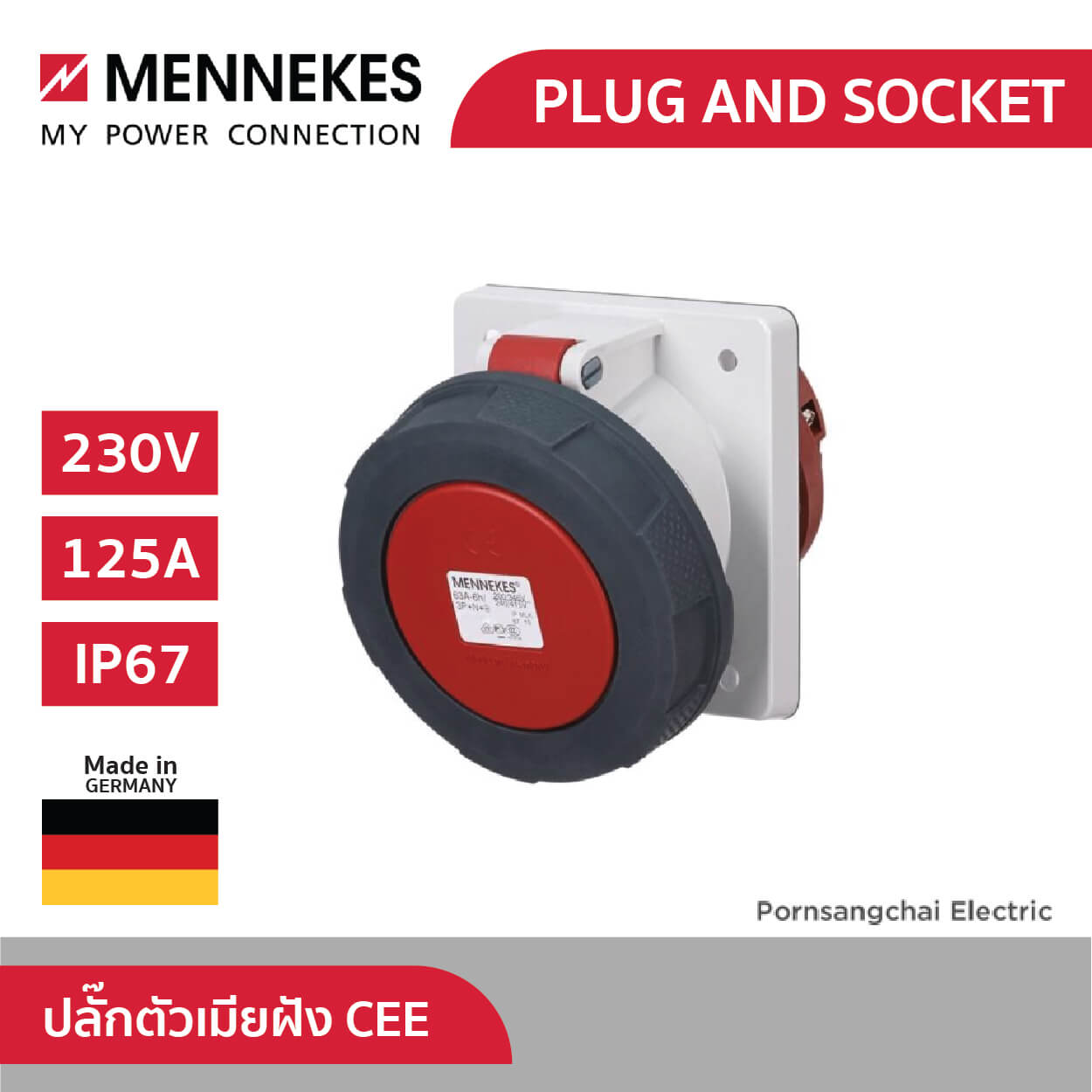 Mennekes ปลั๊กตัวเมียฝัง CEE แบบฝังเฉียง 20 องศา ชนิดกันน้ำ X-CONTACT - ปลั๊กโรงงาน ปลั๊กอุตสาหกรรม