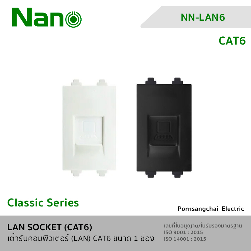 NANO เต้ารับคอมพิวเตอร์ ขนาด 1 ช่อง (CAT6) NN-LAN6, NN-LAN6B