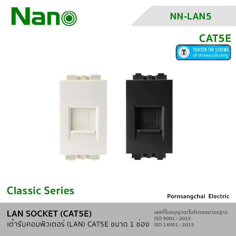 NANO เต้ารับคอมพิวเตอร์ ขนาด 1 ช่อง (CAT5E) NN-LAN5, NN-LAN5B