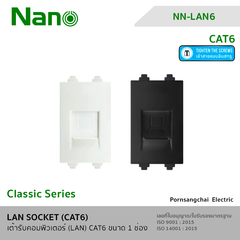 NANO เต้ารับคอมพิวเตอร์ ขนาด 1 ช่อง (CAT6) NN-LAN6, NN-LAN6B