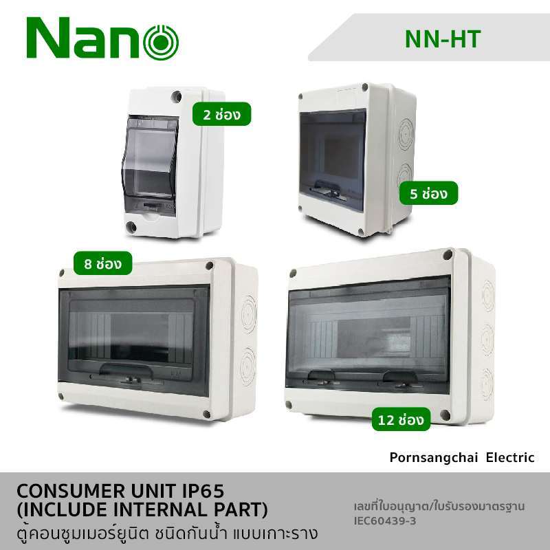 NANO ตู้คอนซูมเมอร์ยูนิตกันน้ำ IP65 (แบบเกาะราง) NN-HT02, NN-HT05, NN-HT08, NN-HT12, NN-HT15, NN-HT18, NN-HT24