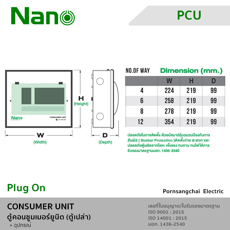 NANO ตู้คอนซูมเมอร์ยูนิต (ปลั๊กออน) PCU04, PCU06, PCU08, PCU12