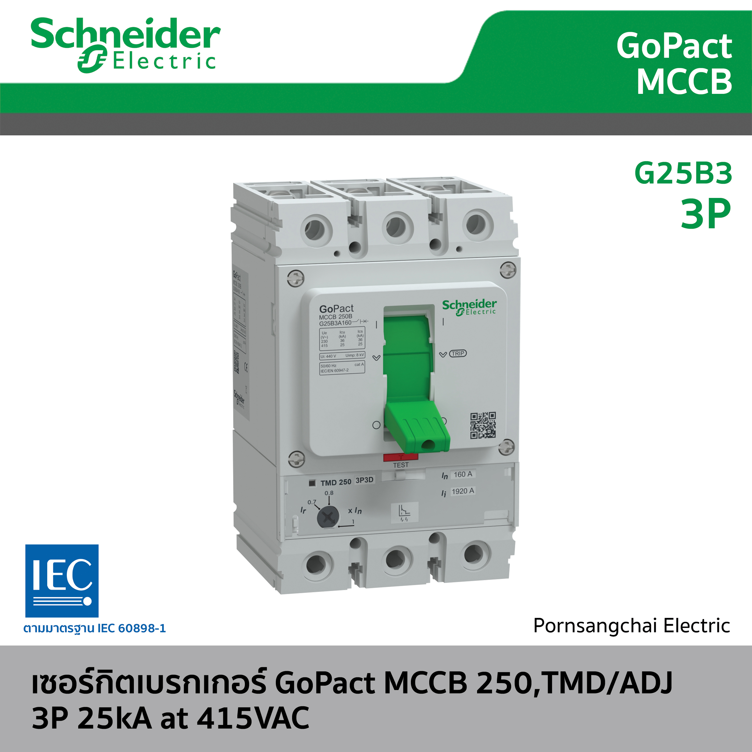 Schneider  ชไนเดอร์ เซอร์กิตเบรกเกอร์ GoPact MCCB 3P 25kA 250A