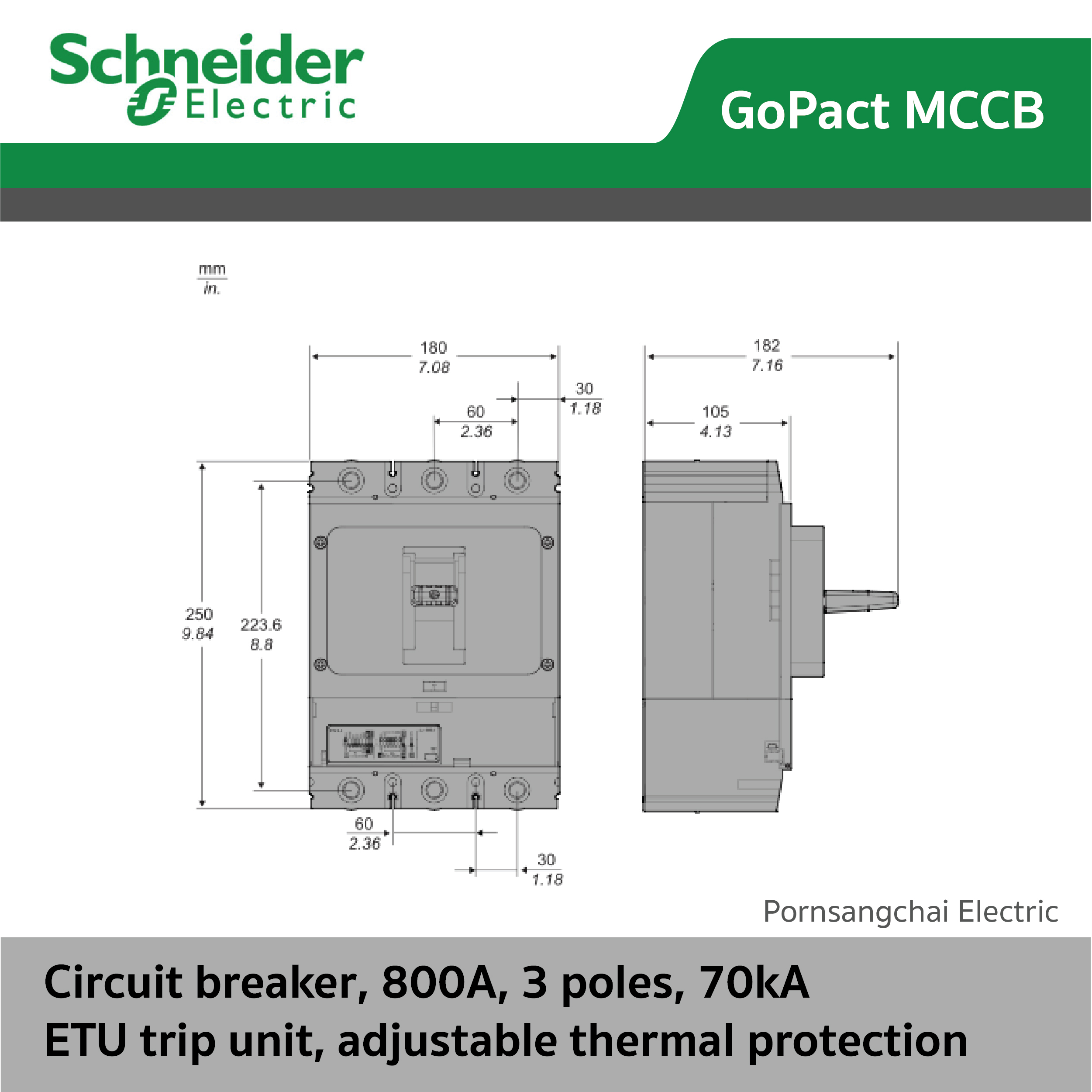 Schneider  ชไนเดอร์ เซอร์กิตเบรกเกอร์ GoPact MCCB  800, ETU 3P 70kA 500A, 630A, 800A