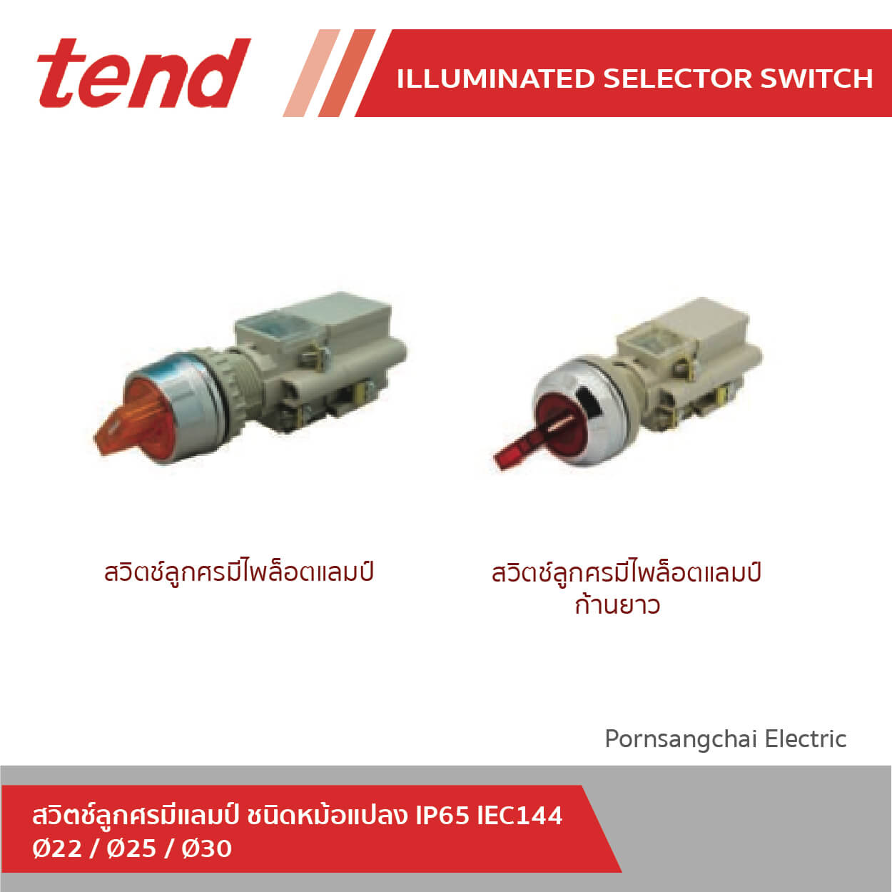 tend สวิตช์ลูกศรมีแลมป์ ชนิดหม้อแปลง IP65 IEC144 - Illuminated Selector Switch